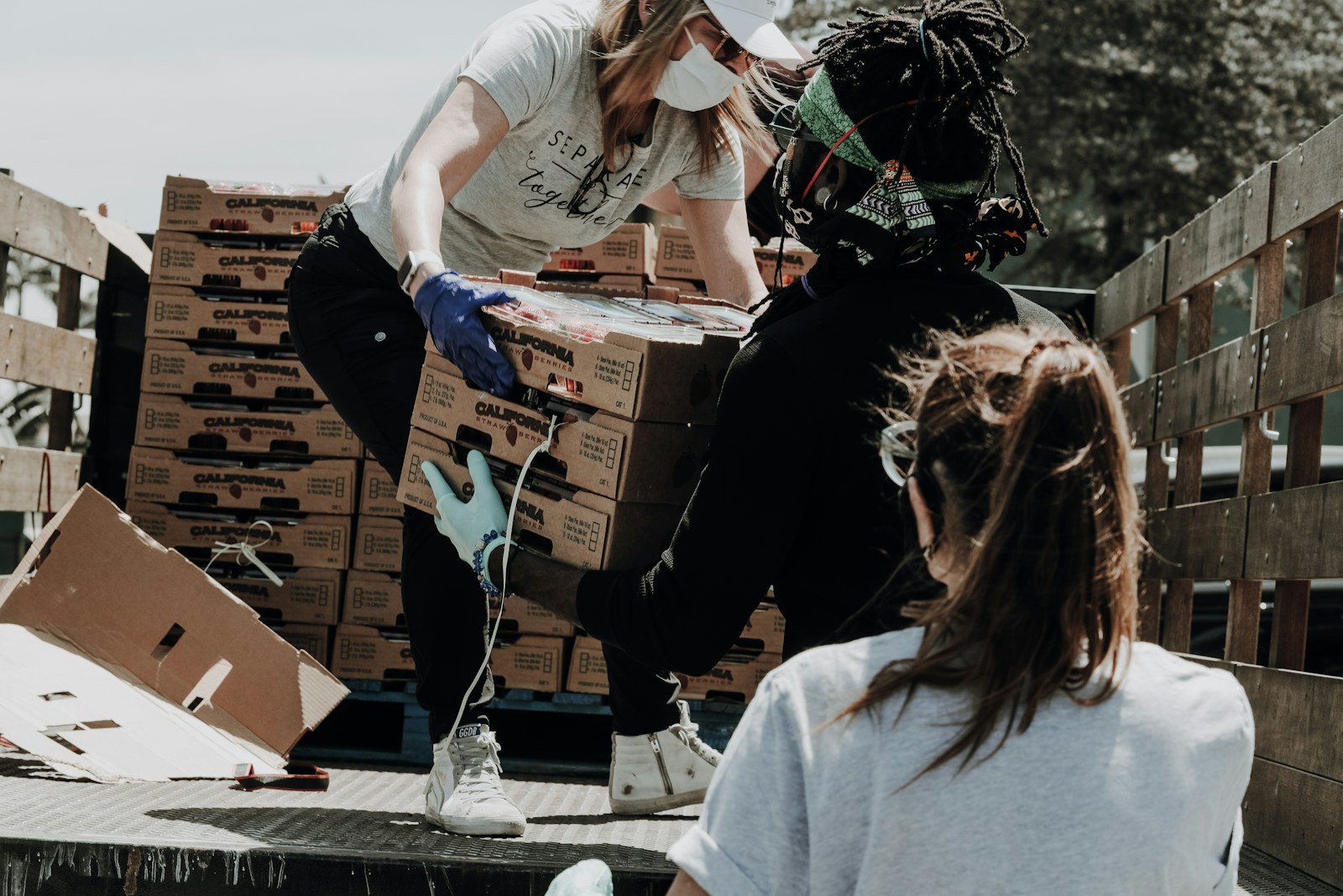 A group of adult volunteers working together